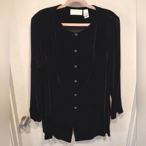 Elizabeth By Liz Claiborne Long Black Velvet Button Front Jacket Sz 16 Gothic